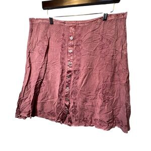 Soft‎ Surroundings Embroidered Button Front Rayon Skirt Womens L Mauve